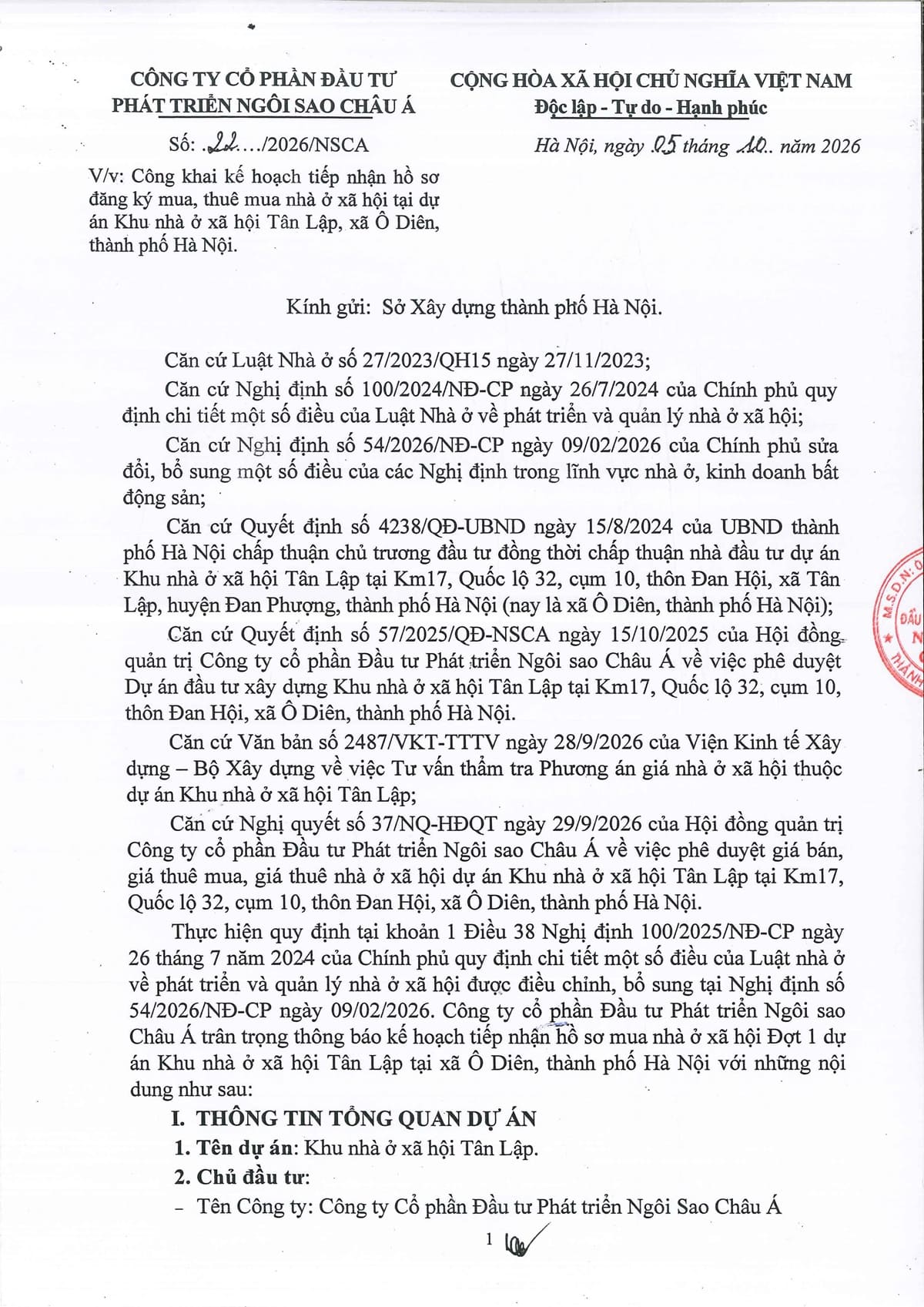 thong bao nhan ho so nha o xa hoi tan lap dan phuong trang 1